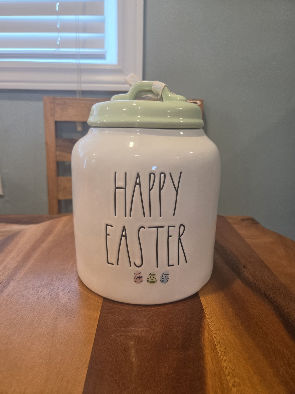 Rae Dunn "Happy Easter" Ceramic Canister - White and Light Green
